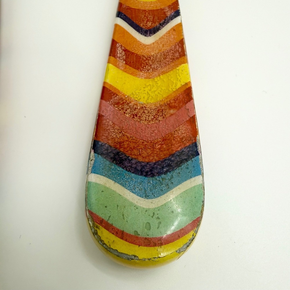 Rare Fiestawear Stainless Two Piece‎ Rainbow Chevron Salad Server Fork Spoon Set - Picture 3 of 8